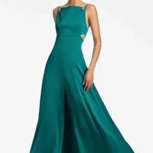Sachin & Babi Dragonfly Green Torence Crystal Strap Cut Out Gown